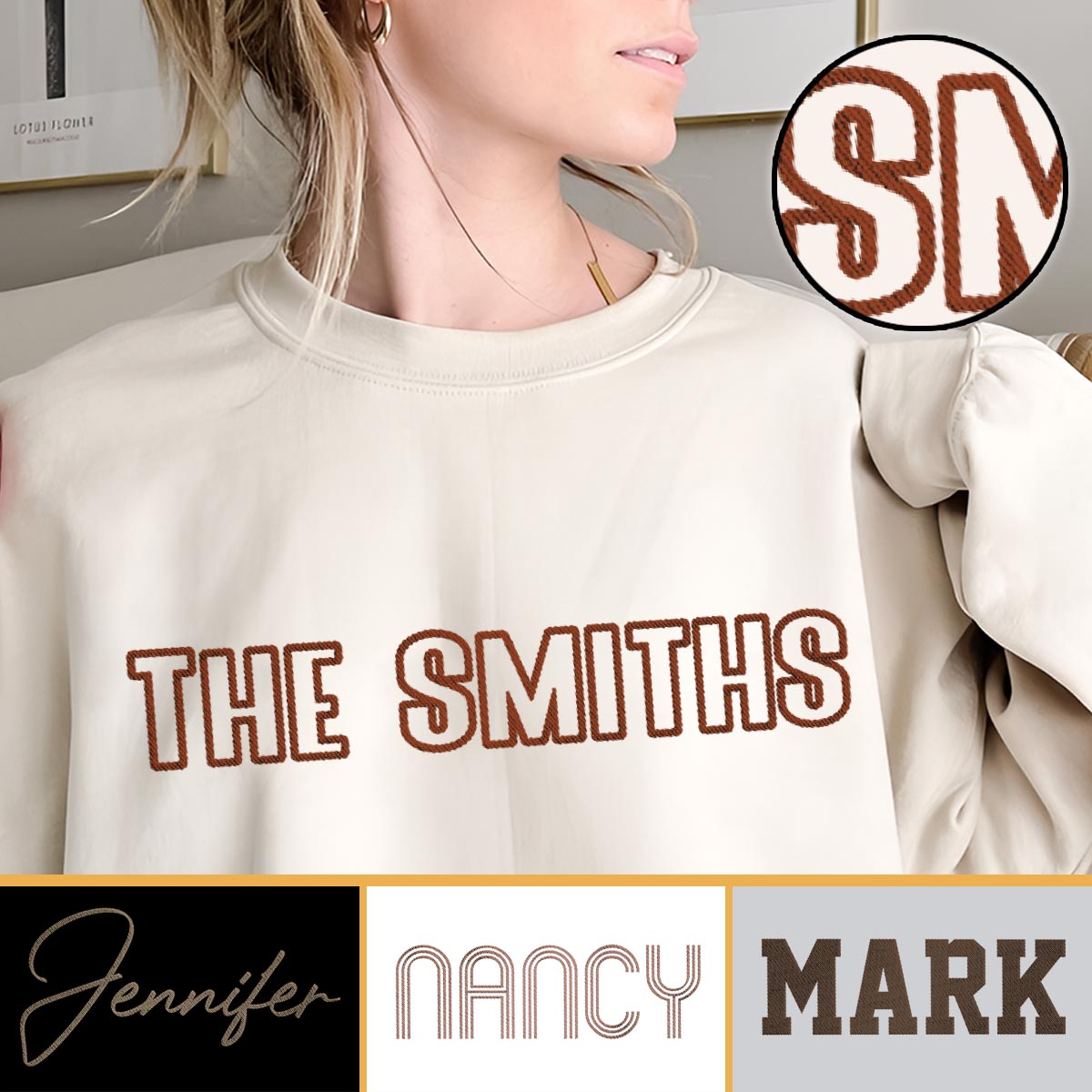 Personalisierter Familienpullover mit Stickerei – Individueller Name