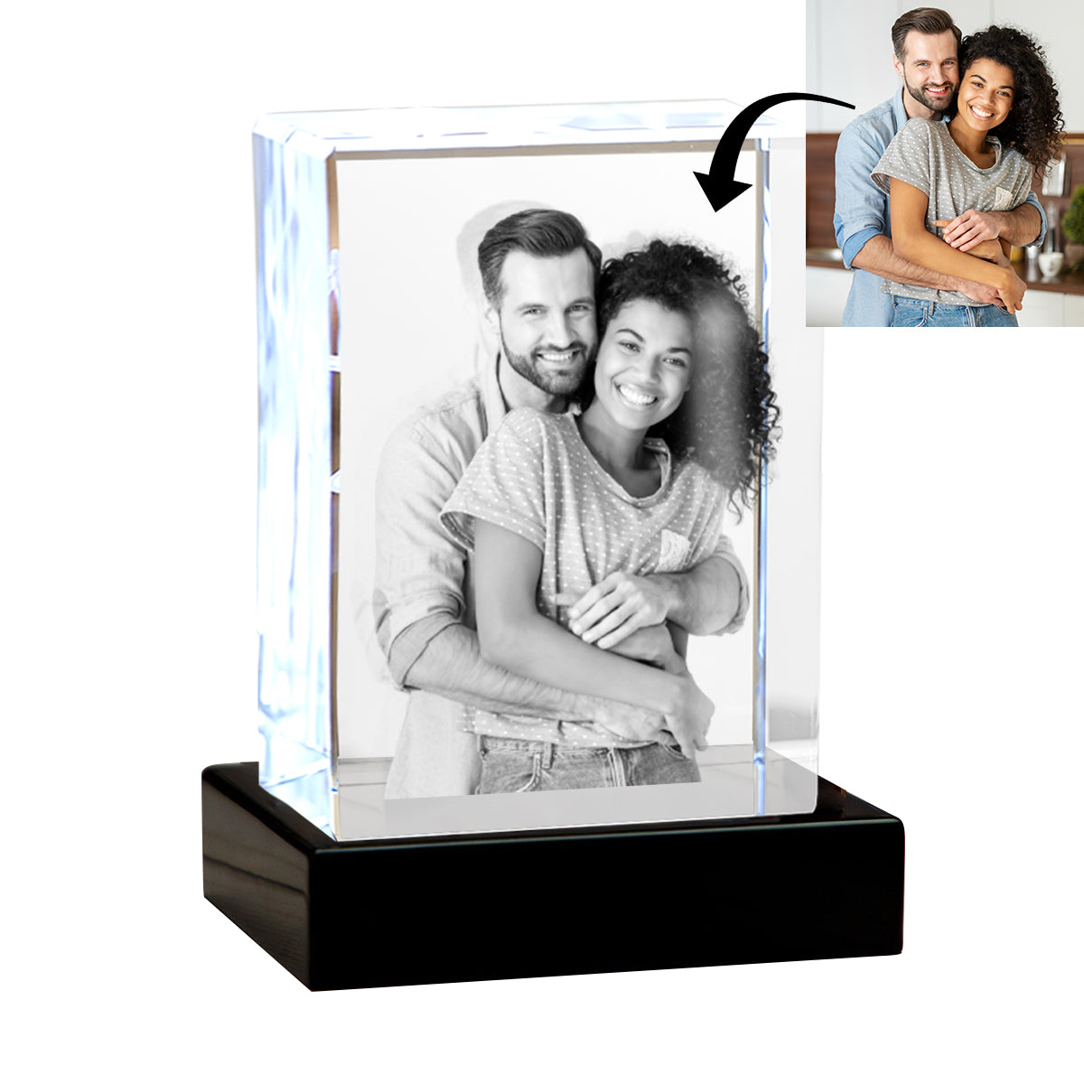 Custom Glass Laser Etched & Engraved Photo Picture - Personalized Couple Laser Engraving 3D Cuboid Shaped Crystal Lamp