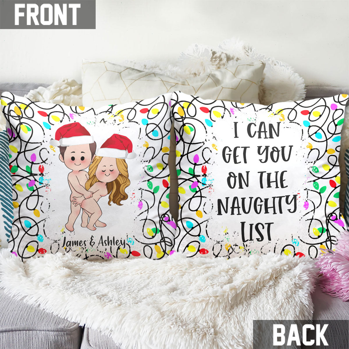 I Can Get You On The Naughty List - Personalized Couple Throw Pillow