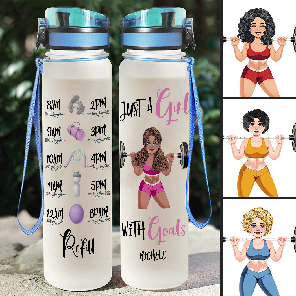Einfach ein Mädchen mit Zielen – Personalisierte Fitness-Wasserflasche mit Tracker
