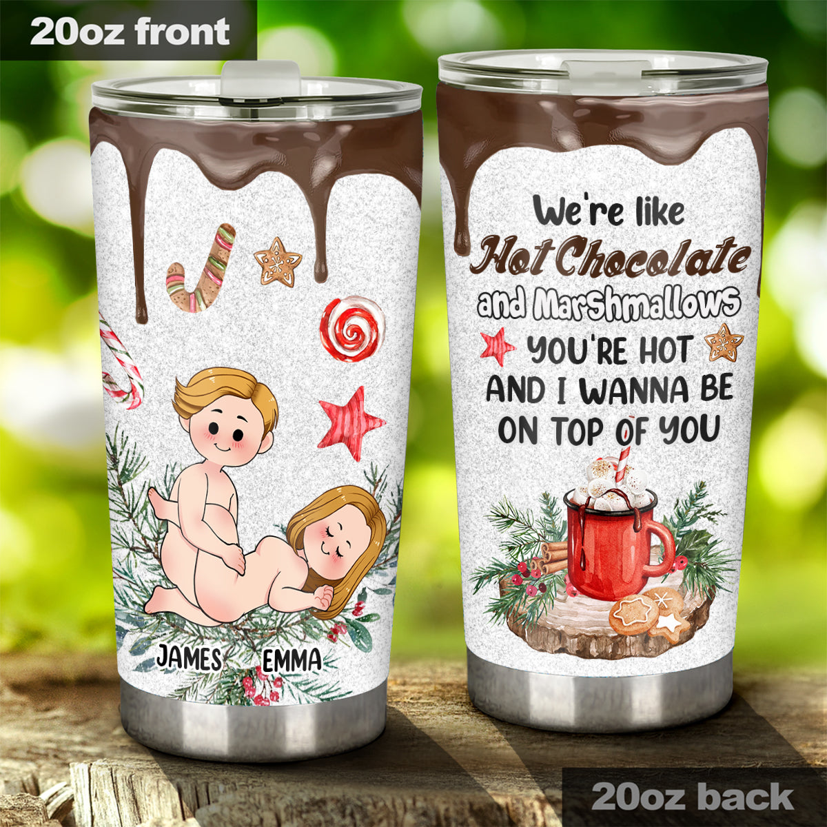 Hot Chocolate And Marshmallows - Personalized Couple Tumbler