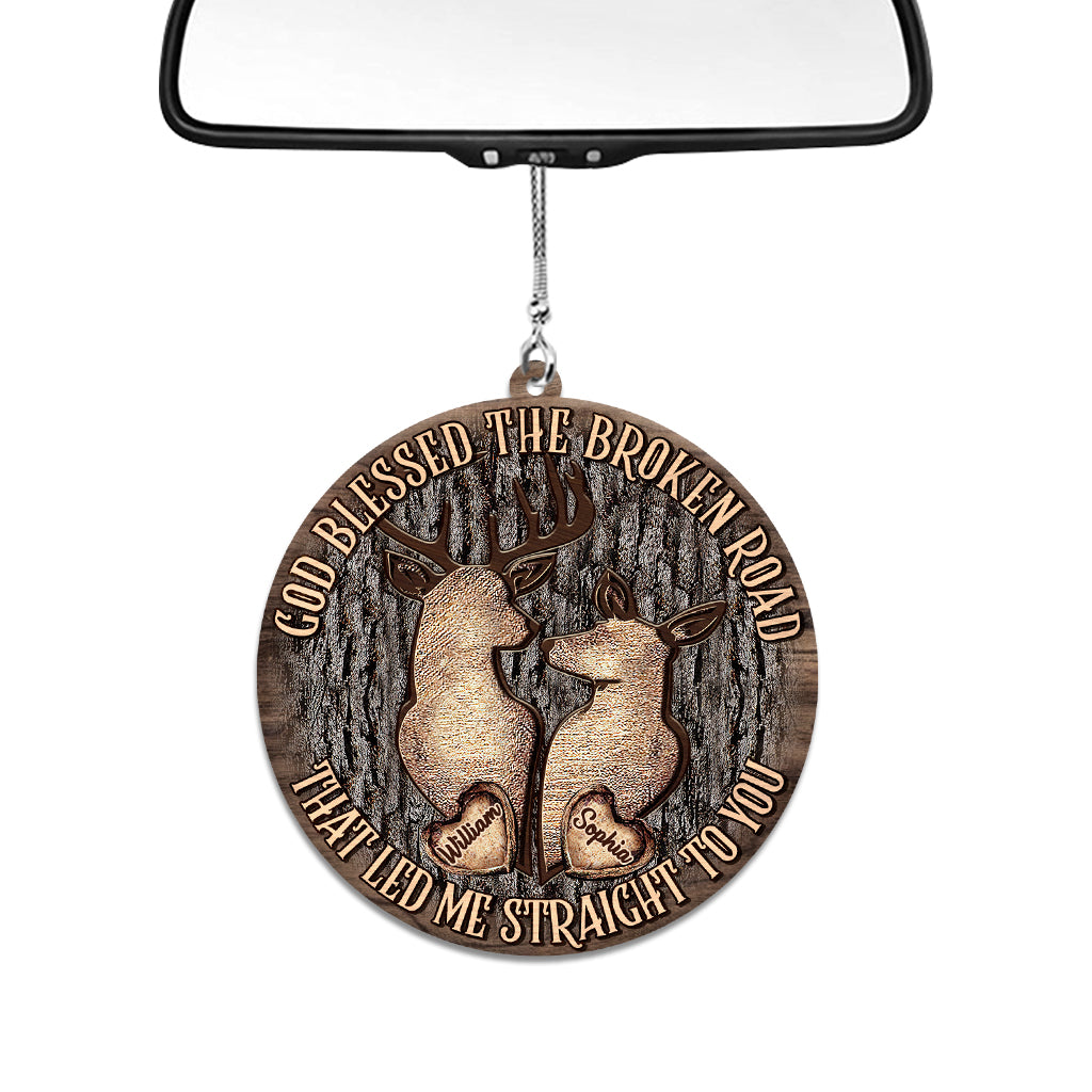 God Blessed The Broken Road - Personalized Couple Car Ornament