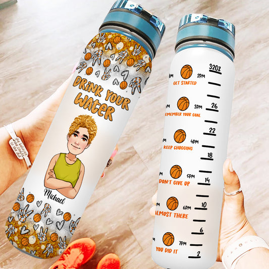 Buvez votre eau - Gourde personnalisée avec suivi de l'hydratation pour le basketball