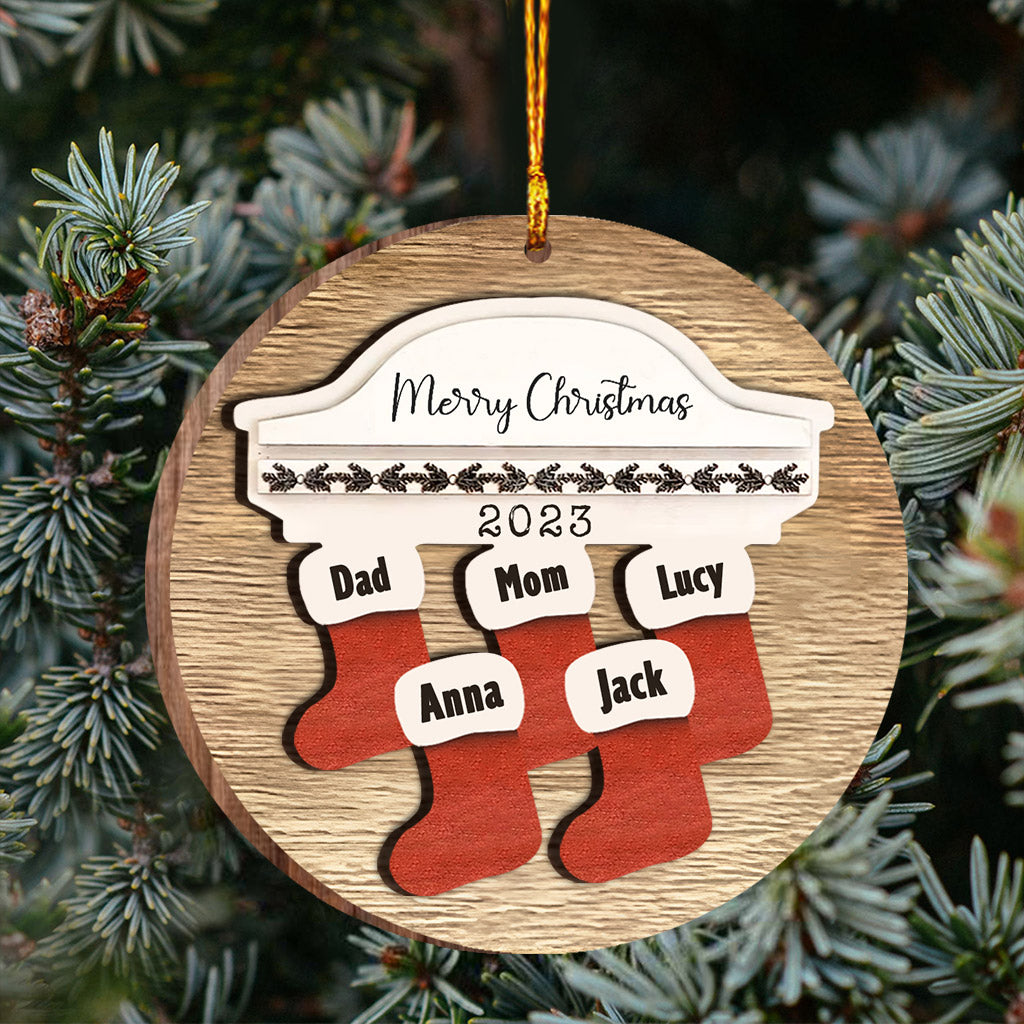 Merry Christmas - Personalized Family 2 Layered Wooden Ornament