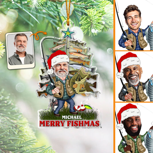 Merry Fishmas - Fishing gift for dad, grandpa, him, husband - Personalized Transparent Ornament