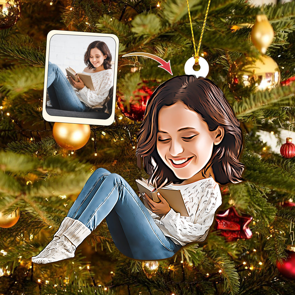 Caricature Book Lovers Portrait - Personalized Book Ornament