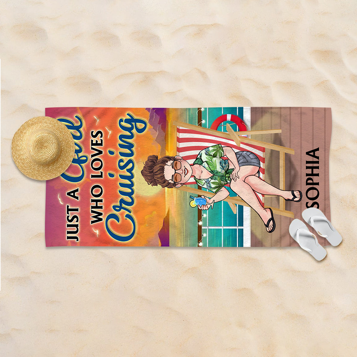 La vie est plus belle en croisière - Serviette de plage personnalisée pour croisière