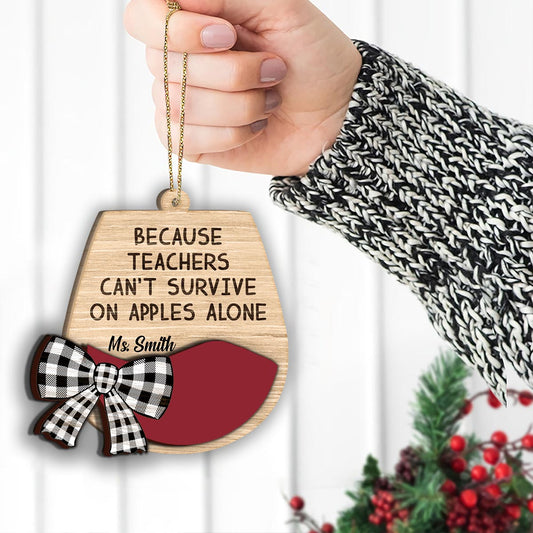 Weil Lehrer nicht nur von Äpfeln leben können – Personalisierter Lehrer-Weihnachtsbaumschmuck, 2-lagig