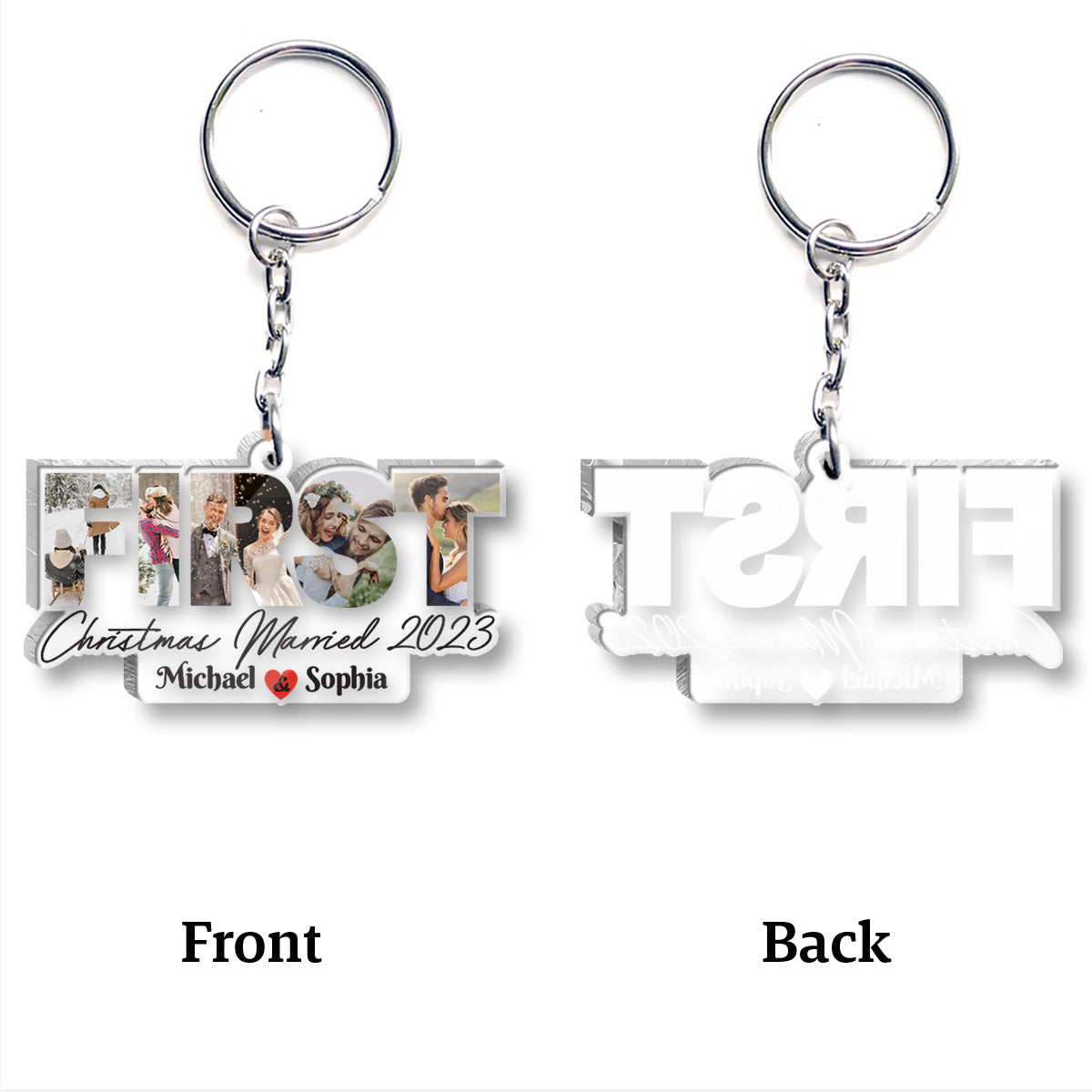 First Christmas Married - gift for husband, wife - Personalized Transparent Keychain