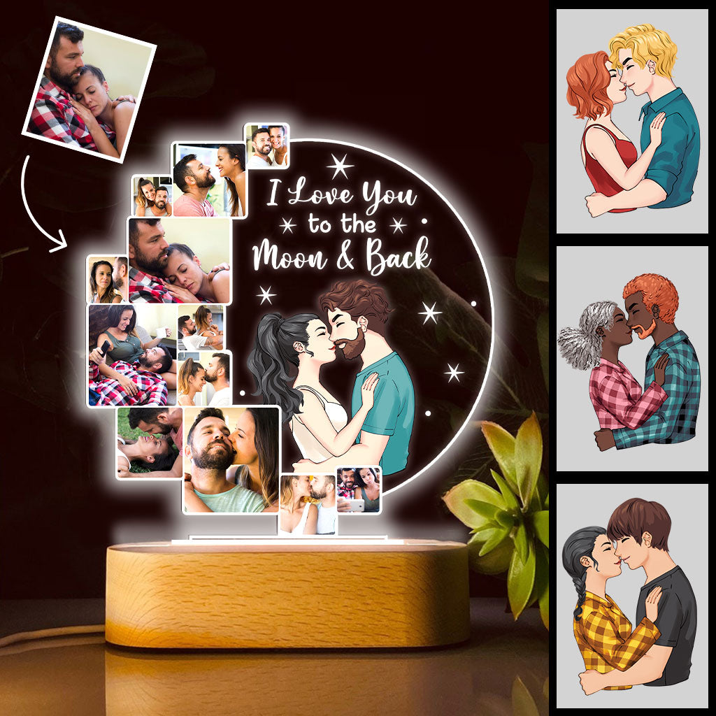I Love You To The Moon & Back - Personalized Couple Shaped Plaque Light Base