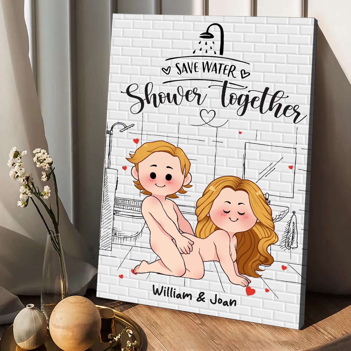 Save Water Shower Together - Personalized Couple Canvas And Poster
