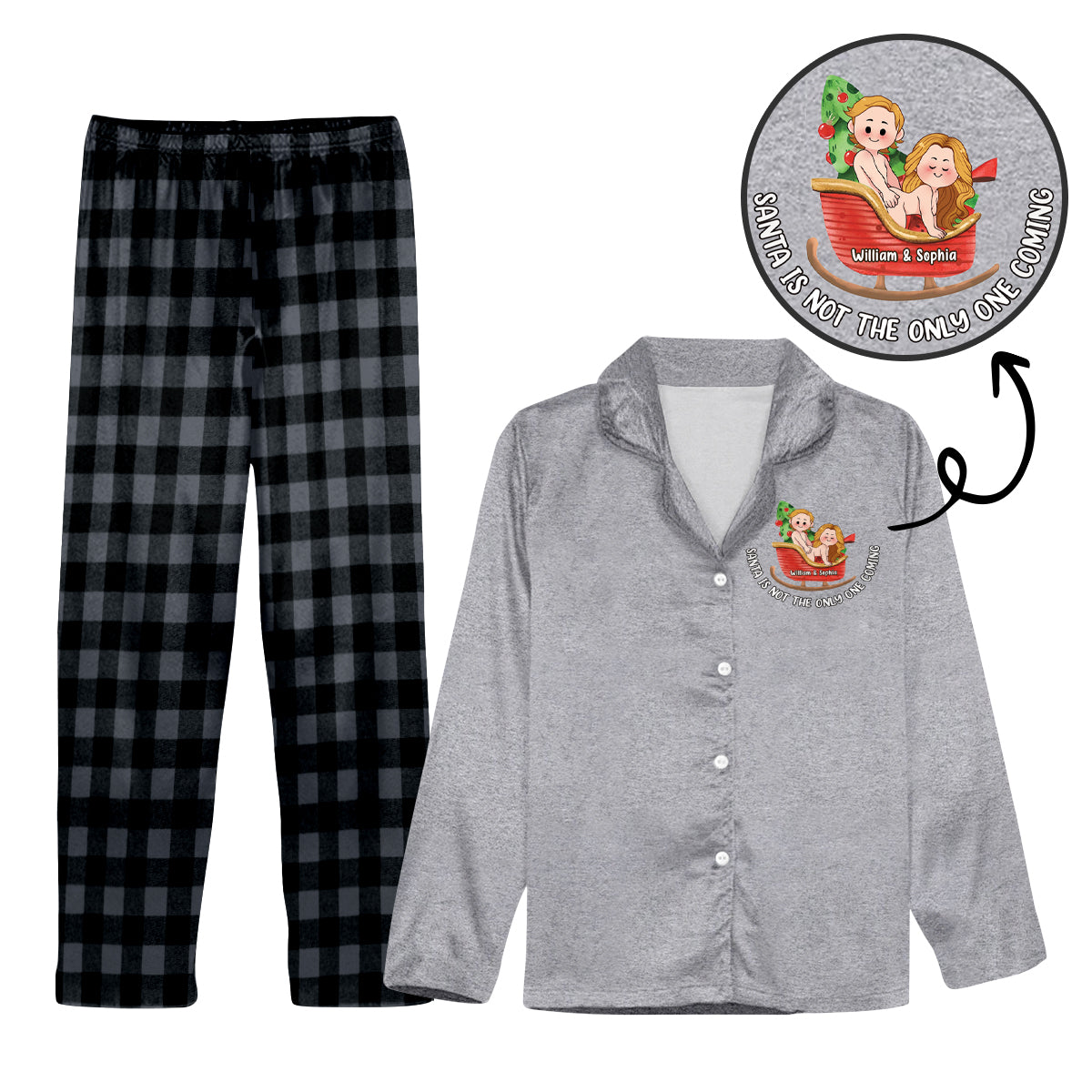 Santa Is Not The Only One Coming - Personalized Couple Button Down Pajamas