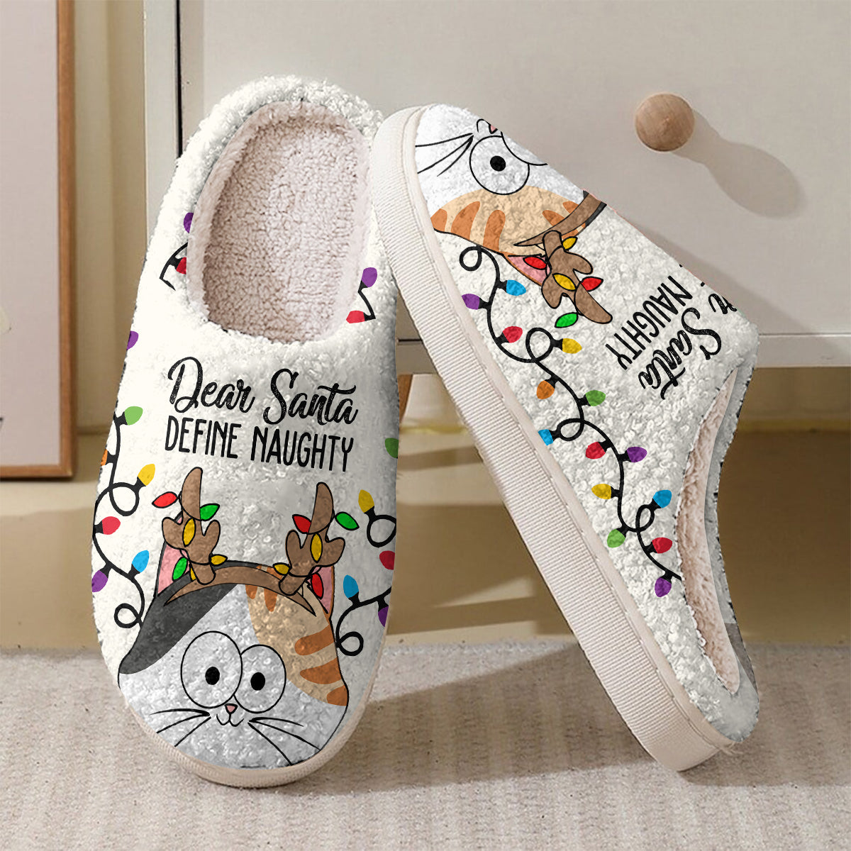Dear Santa Define Naughty - Personalized Cat Slippers