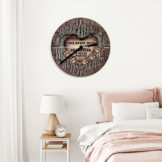 Time Spent With Grandkids Is Never Wasted - Personalized Grandma Wall Clock
