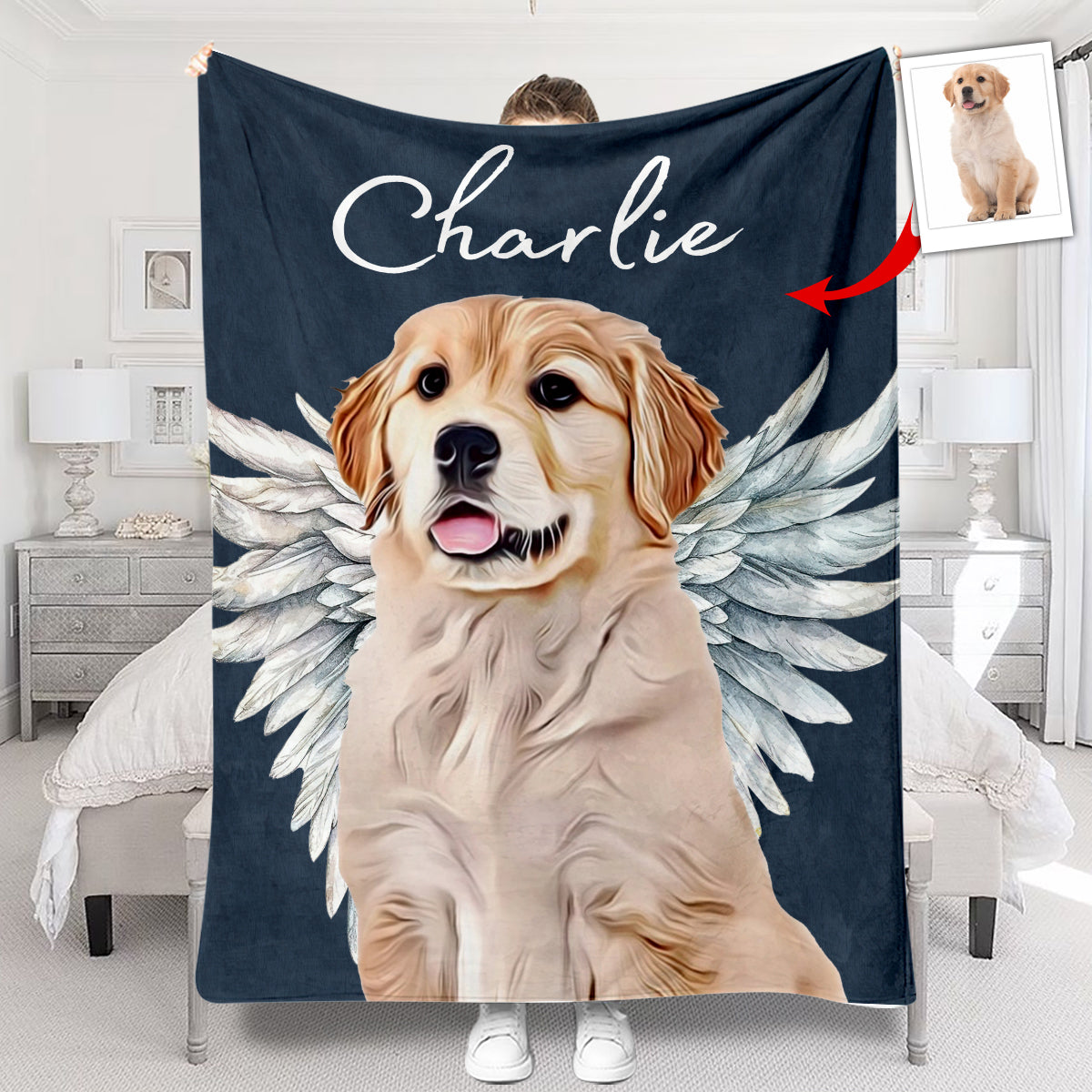 Engelsflügel für Hunde und Katzen – Geschenk für Hunde- und Katzenliebhaber, für Trauernde nach einem Hunde- oder Katzenverlust – Personalisierte Decke