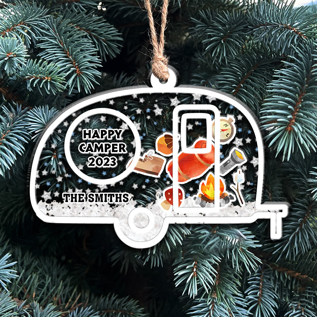 Fröhliche Weihnachten für alle Camper – Personalisierter Camping-Weihnachtsbaumschmuck, 3-lagig