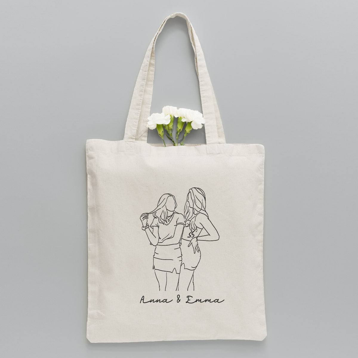 Sac fourre-tout brodé personnalisé avec photo au trait - Sac fourre-tout brodé personnalisé pour fille
