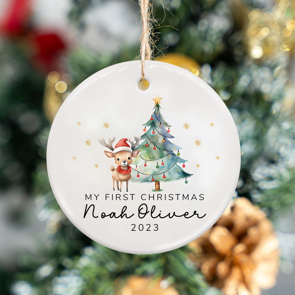 Premier Noël de bébé - Ornement rond en céramique personnalisé pour enfant