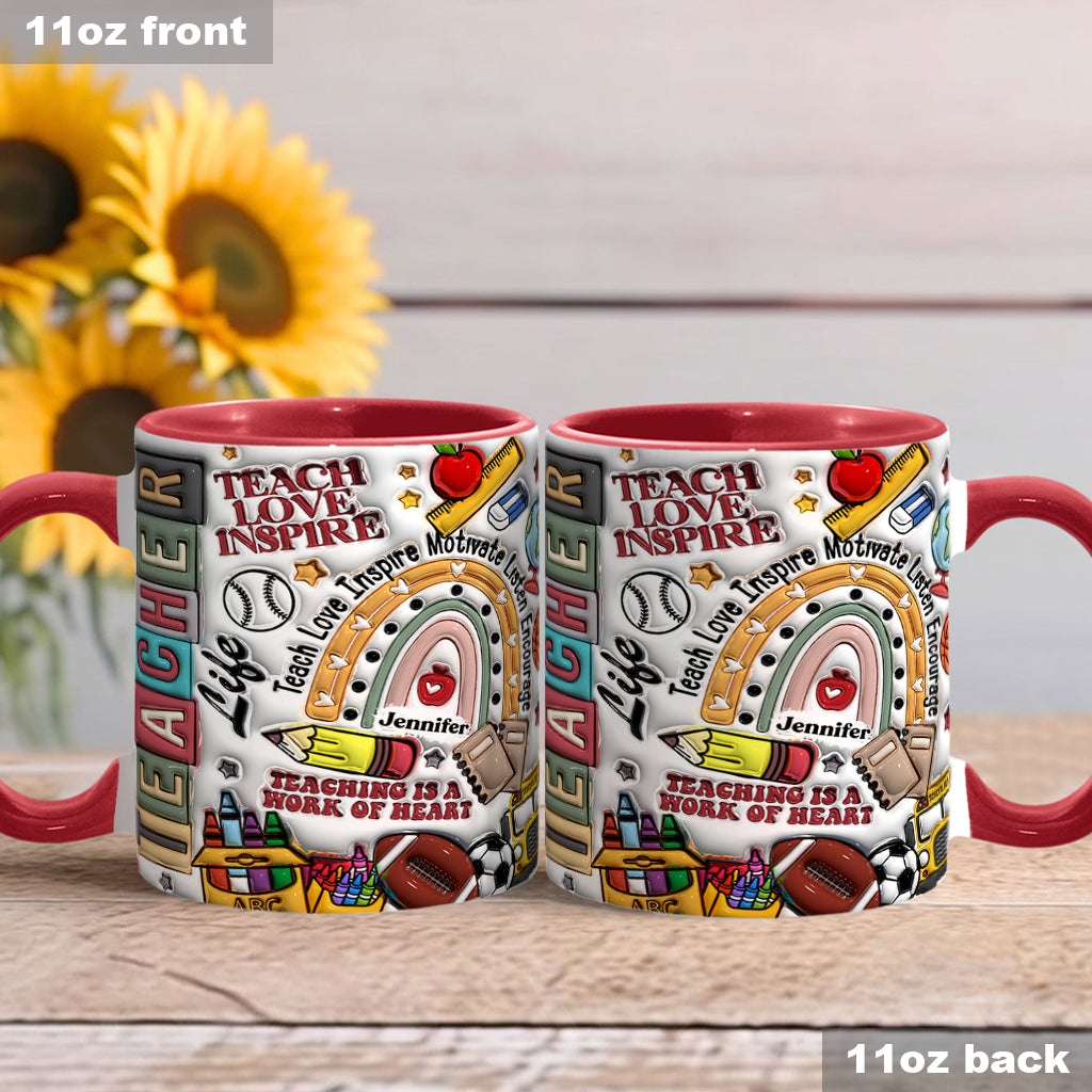 Lehren, Lieben, Inspirieren – Personalisierte Tasse mit Lehrermotiv