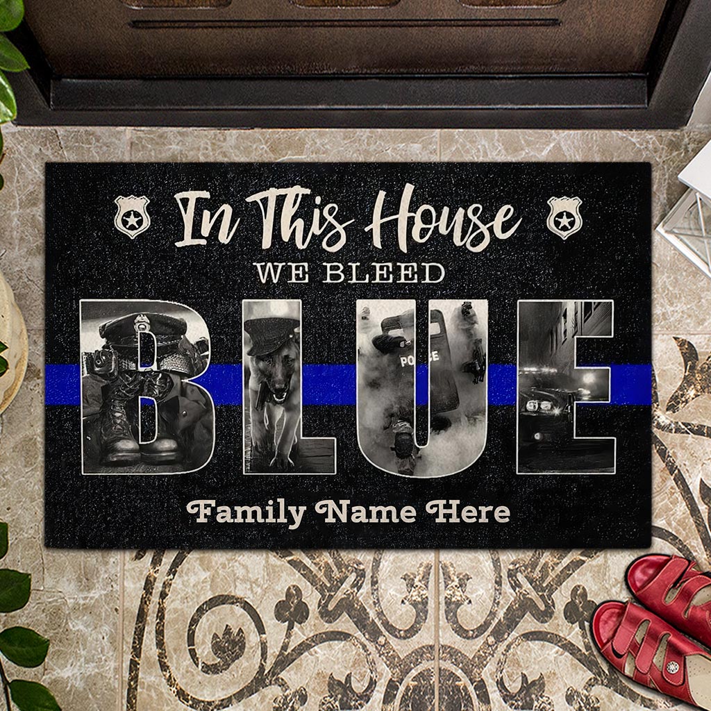 In This House We Bleed Blue - Personalized Police Officer Doormat