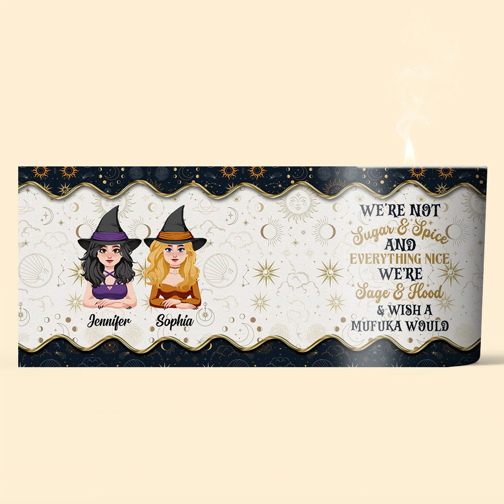 We're Not Sugar And Spice - Personalized Witch Candle With Wooden Lid