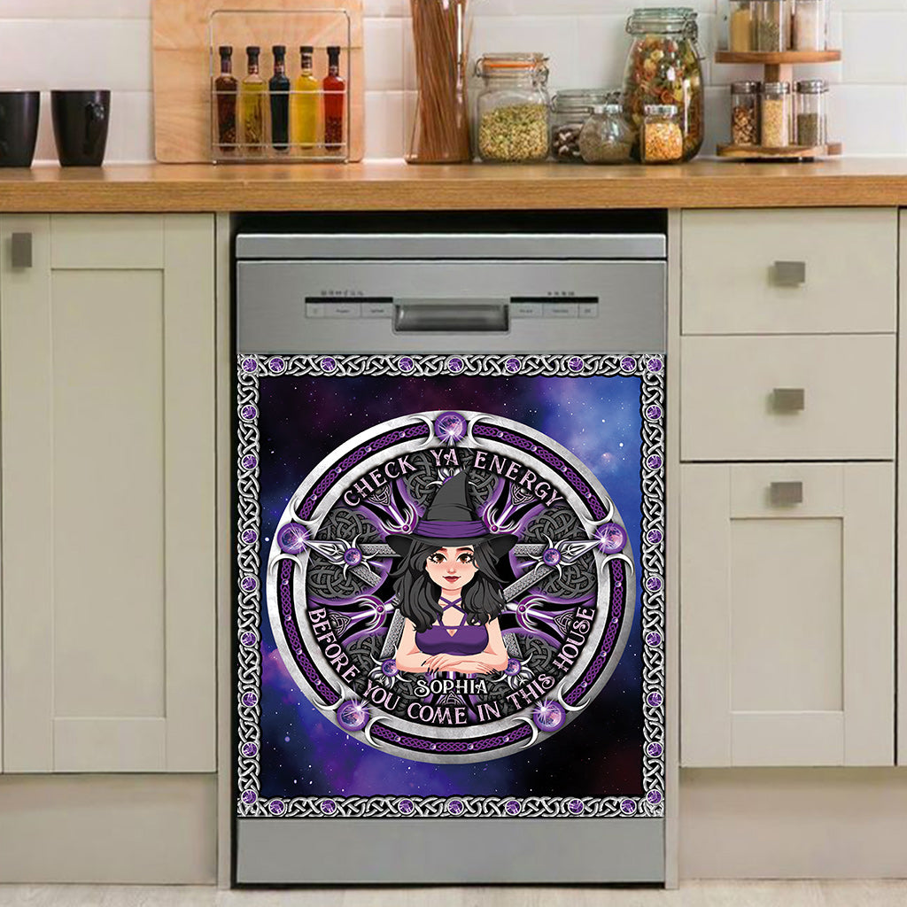 Check Ya Energy - Personalized Witch Dishwasher Cover