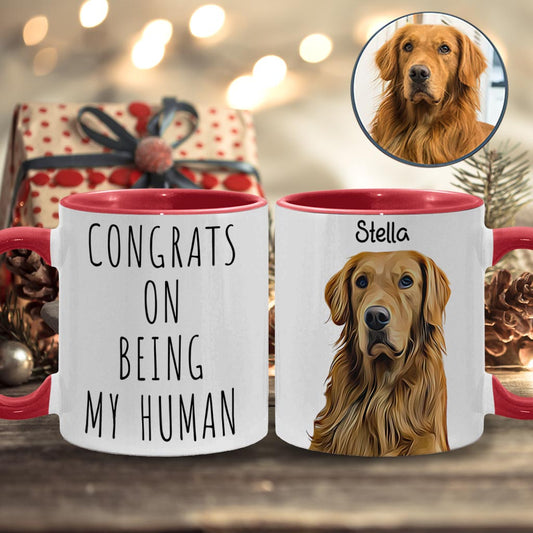 Félicitations pour être mon humain ! – Mug personnalisé avec motif chien