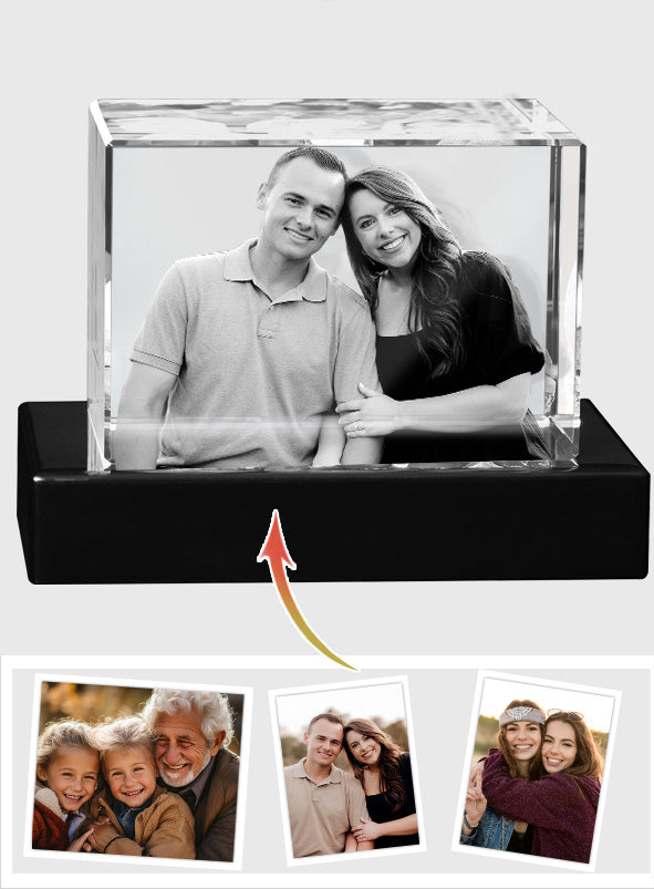 Custom Photo - Personalized Couple Laser Engraving 3D Cuboid Shaped Crystal Lamp