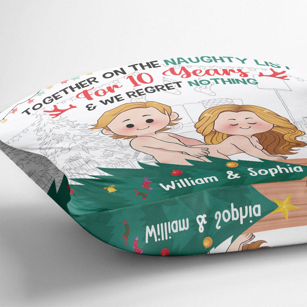 Together On The Naughty List - Personalized Couple Throw Pillow