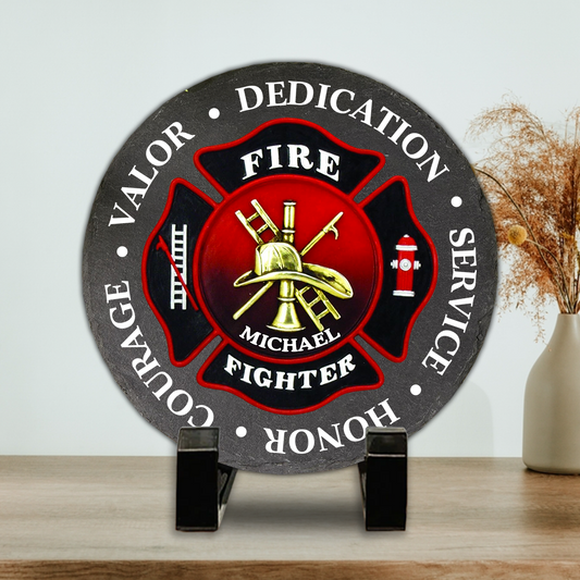 Hommage aux pompiers - Cadeau pour pompier (homme, père, mari, fils) - Pierre ronde personnalisée