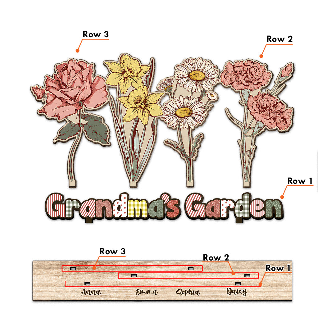 Fleurs de naissance du jardin de grand-mère - Cadeau pour grand-mère - Grand bouquet personnalisé à un étage, autoportant