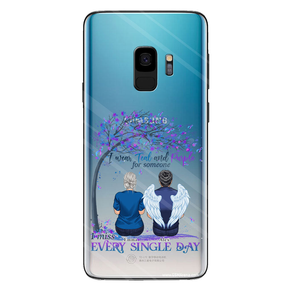 I Wear Teal And Purple - Personalized Suicide Prevention Clear Phone Case