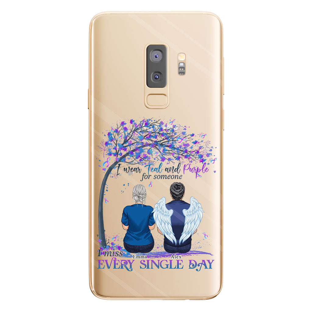 I Wear Teal And Purple - Personalized Suicide Prevention Clear Phone Case