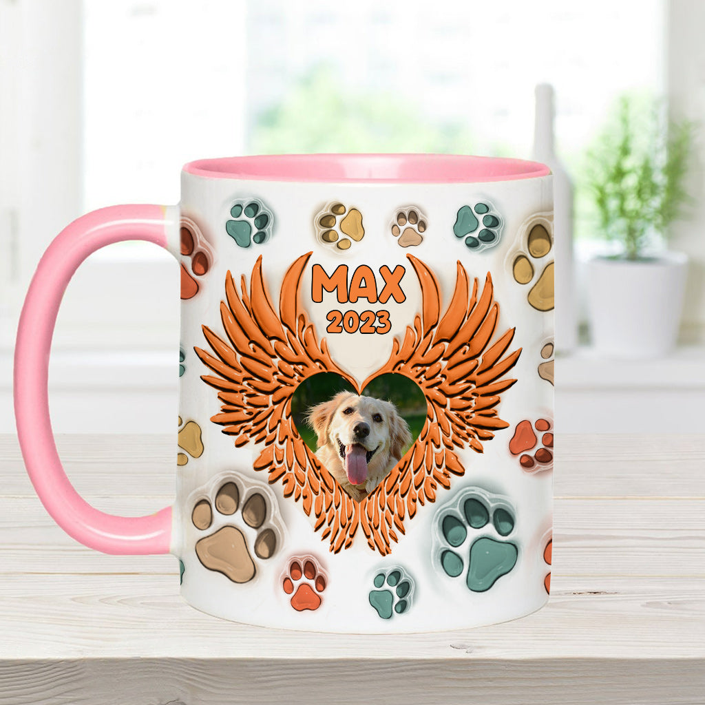Du hast Pfotenabdrücke auf unseren Herzen hinterlassen, Engelsflügel – Geschenk für Hundeliebhaber, Trauernde nach einem Hunde- oder Katzenverlust – Personalisierte Tasse