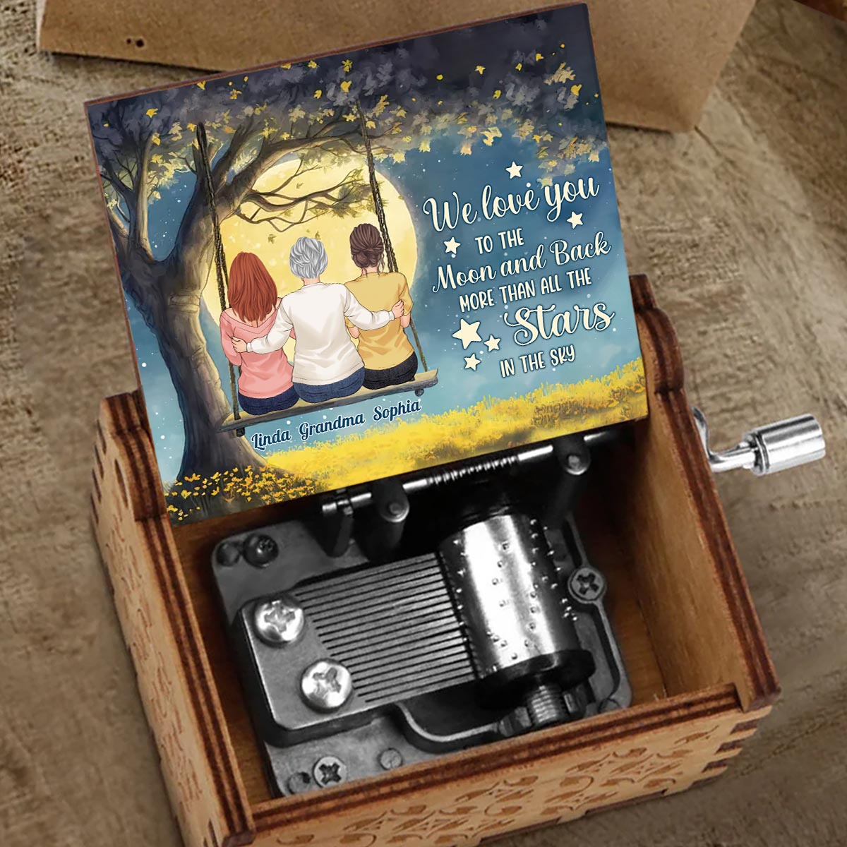 Plus que toutes les étoiles - Boîte à musique à manivelle personnalisée pour la fête des mères, grand-mère