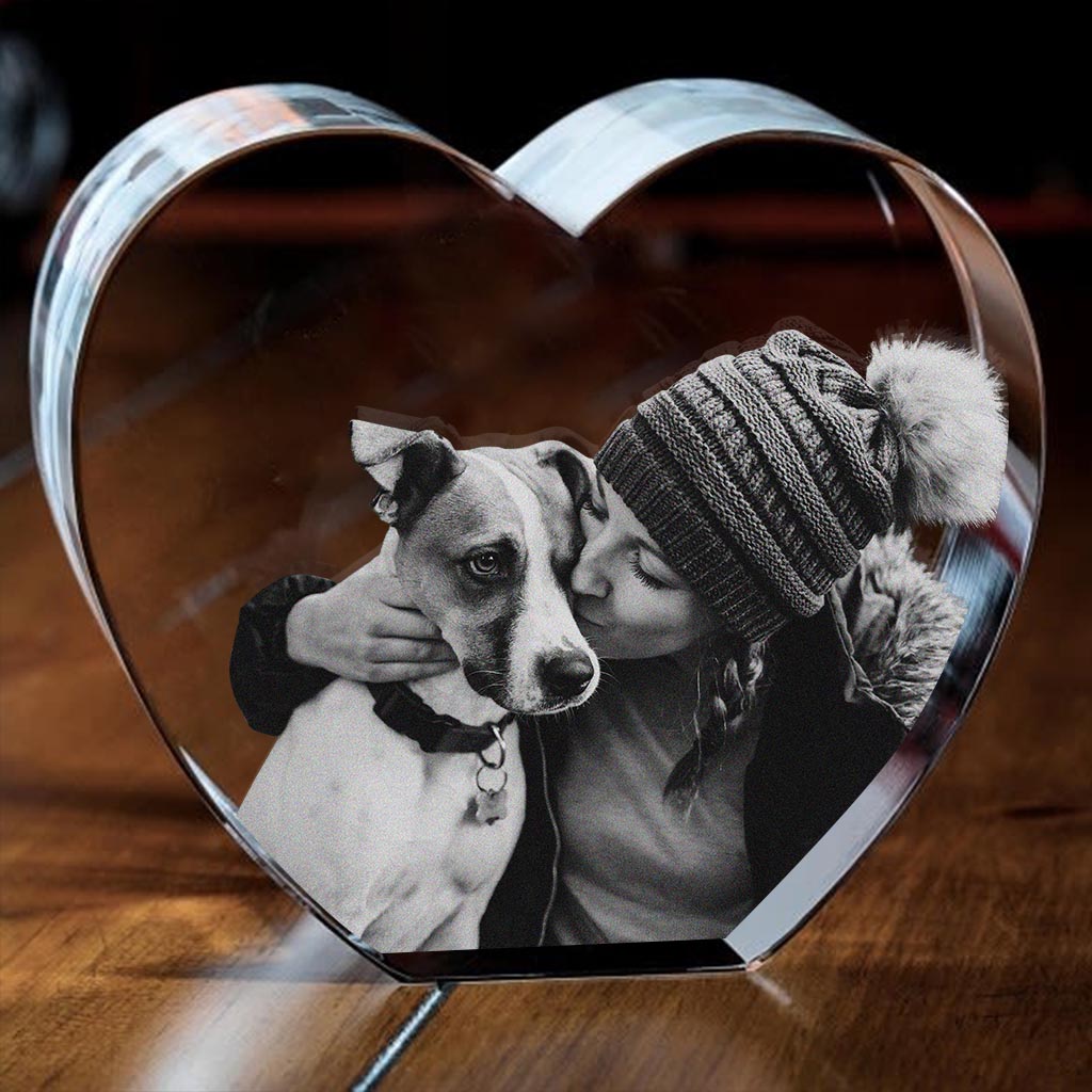 En souvenir d'un être cher - Cadeau pour les amoureux des chiens et des chats - Lampe en cristal 3D en forme de cœur avec gravure laser personnalisée