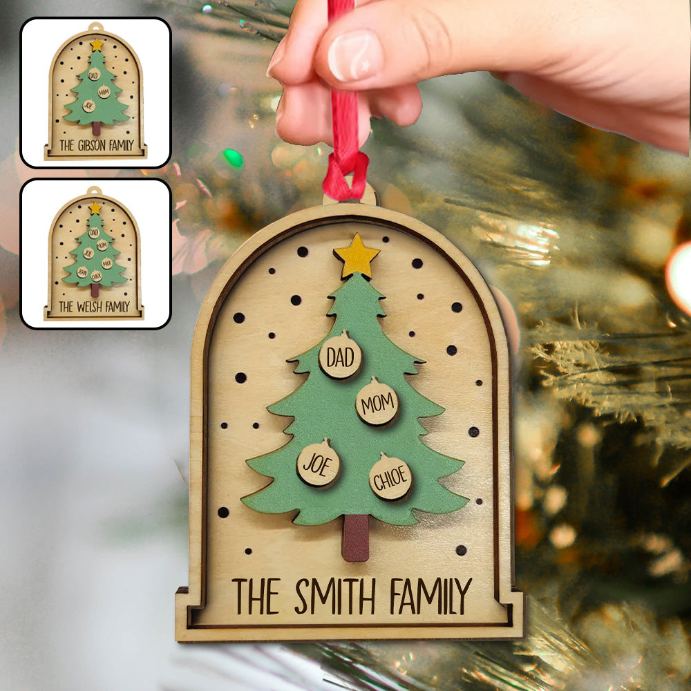 Joyeux Noël - Ornement familial personnalisé en bois à 2 niveaux