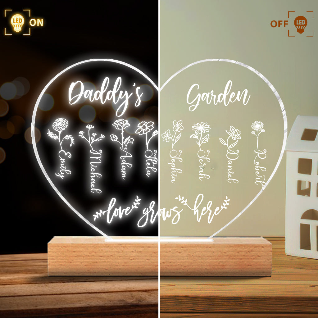 Grandma's Garden - Gift for grandma, mom, aunt, grandpa - Personalized Shaped Plaque Light Base