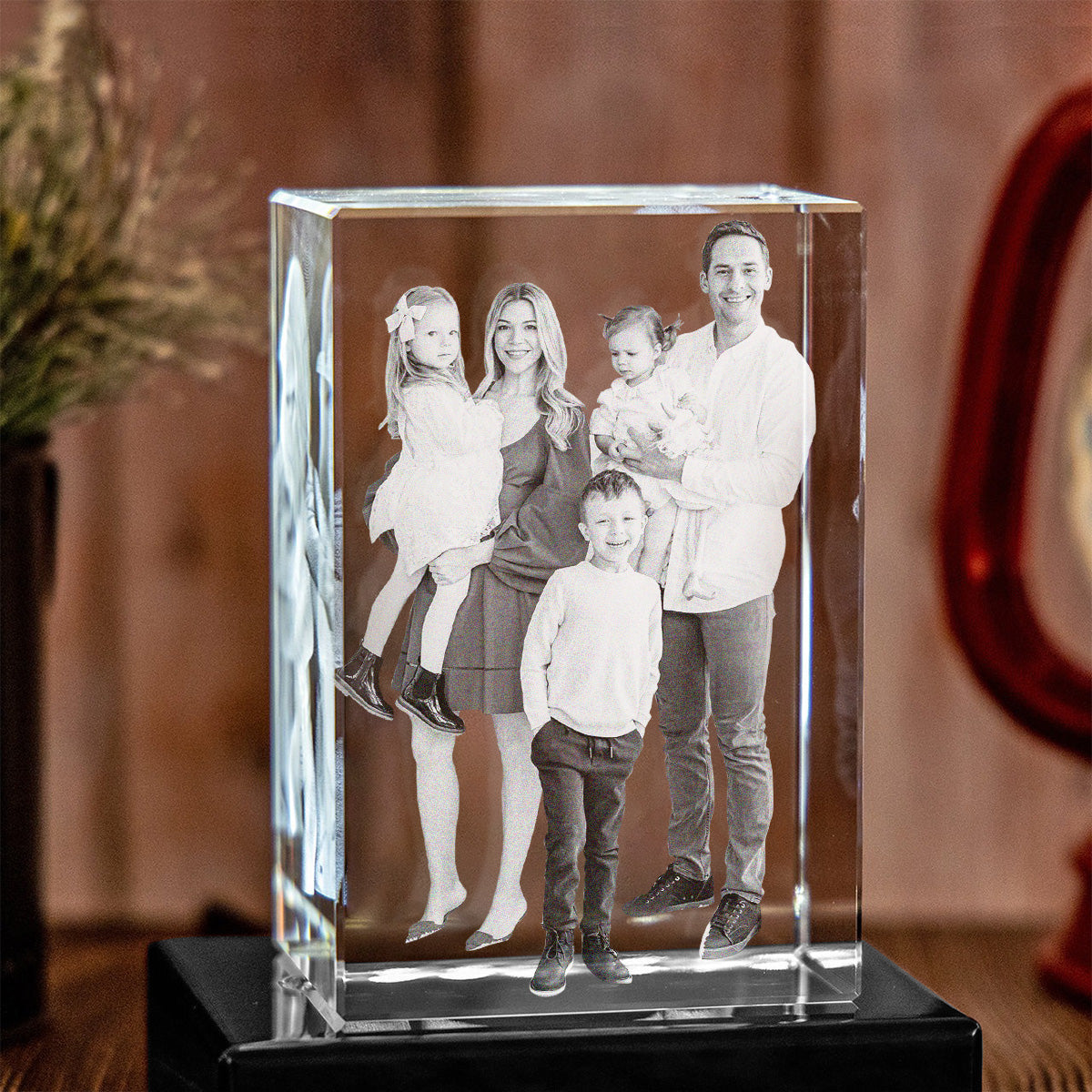 Lampe en cristal 3D cubique gravée au laser avec photo personnalisée - Modèle familial