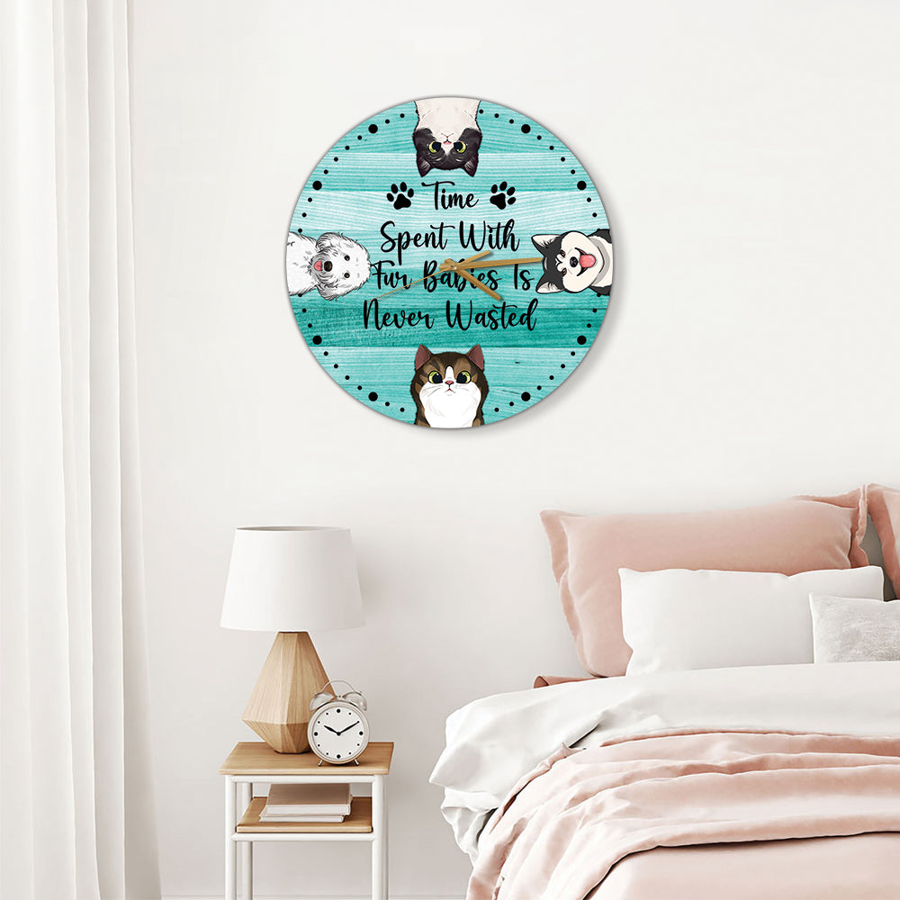 Zeit mit der Katze verbracht - Personalisierte Katzen-Wanduhr