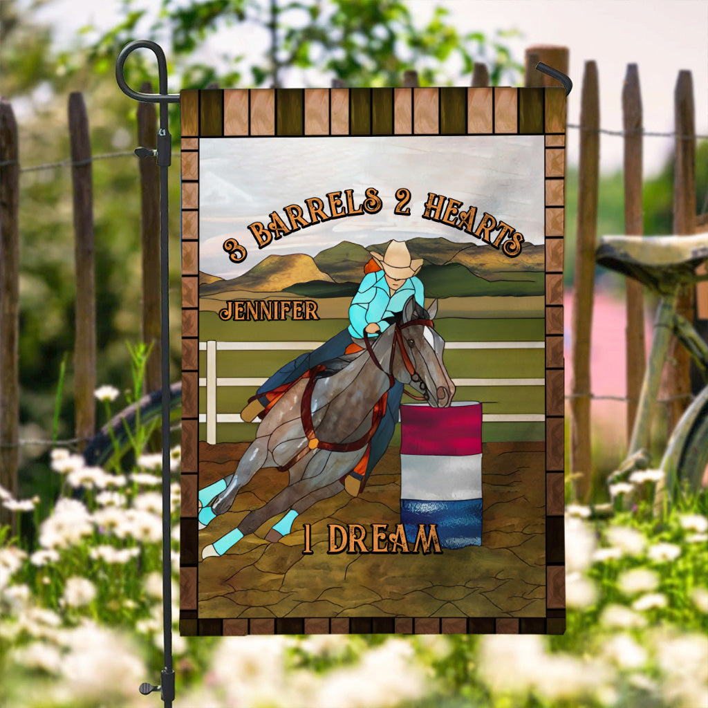 3 Barrels 2 Hearts 1 Dream - Personalized Horse Garden Flag
