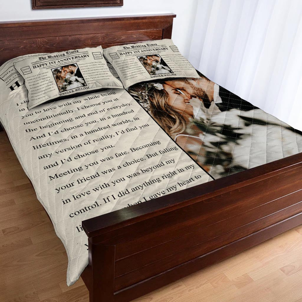 Happy Anniversary The Wedding Times Newspaper - Personalized Husband And Wife Quilt Set