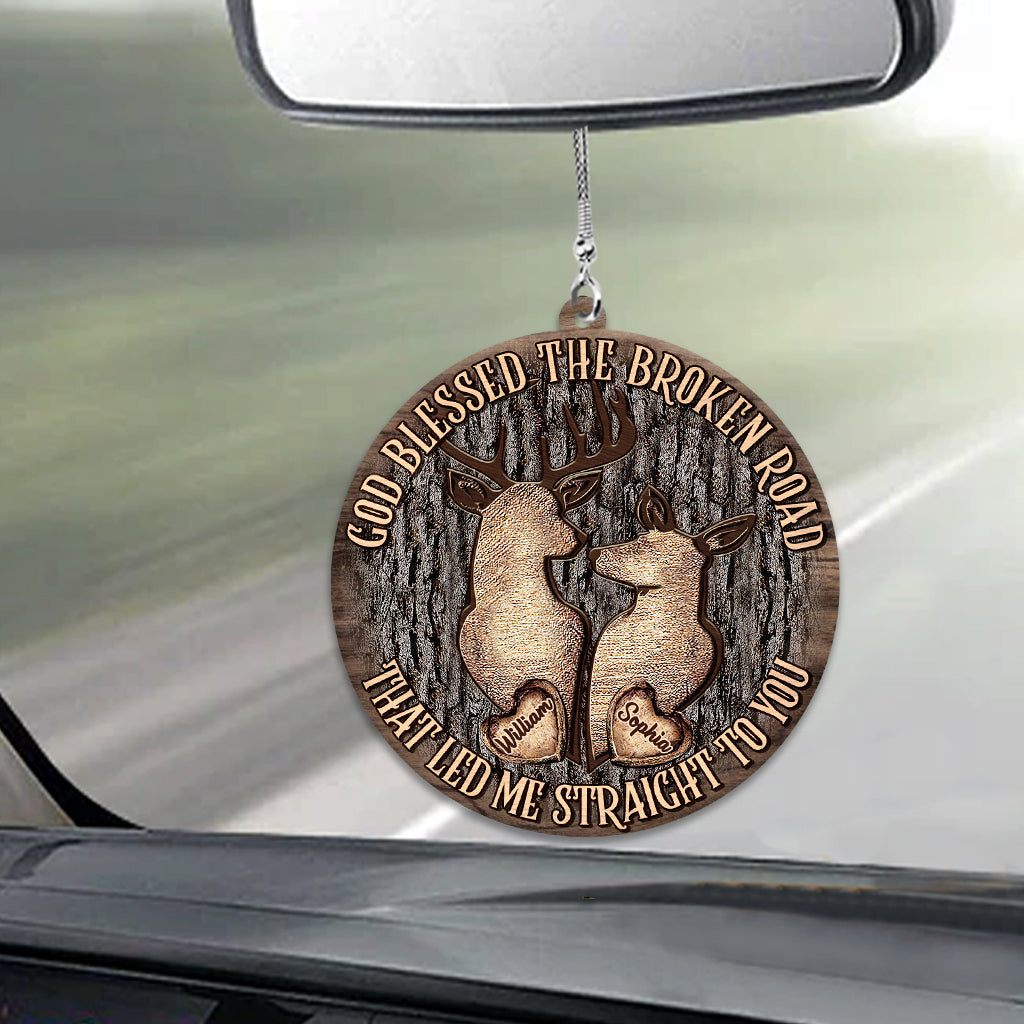 God Blessed The Broken Road - Personalized Couple Car Ornament