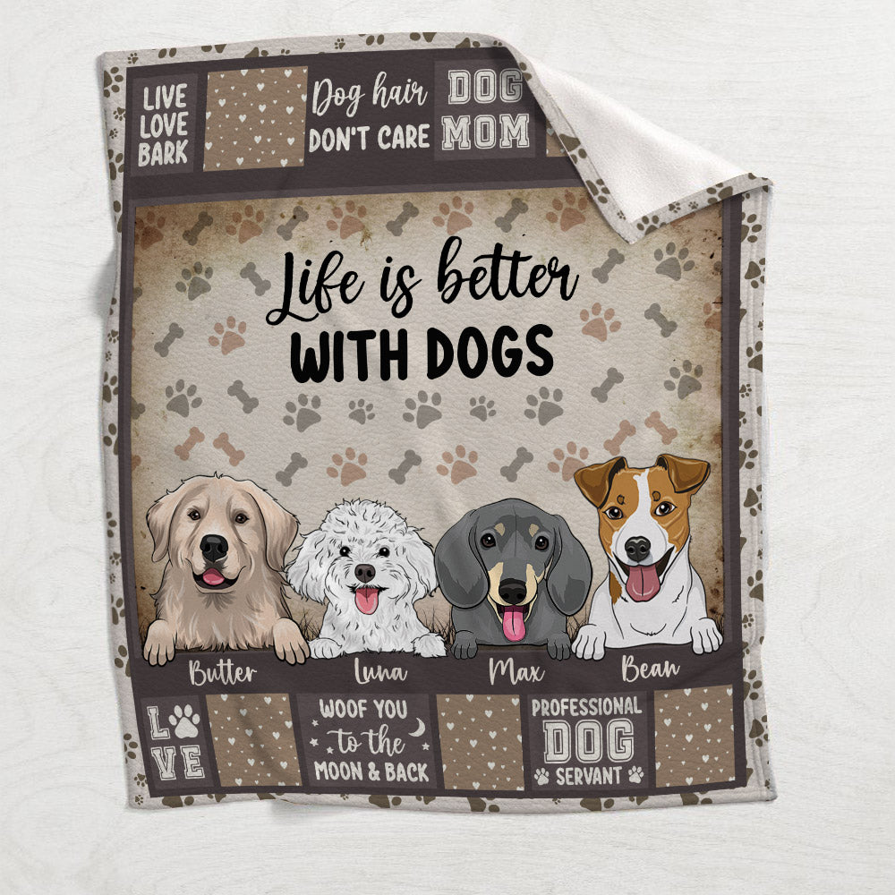Das Leben ist schöner mit Hunden – Geschenk für Hundeliebhaber – Personalisierte Decke