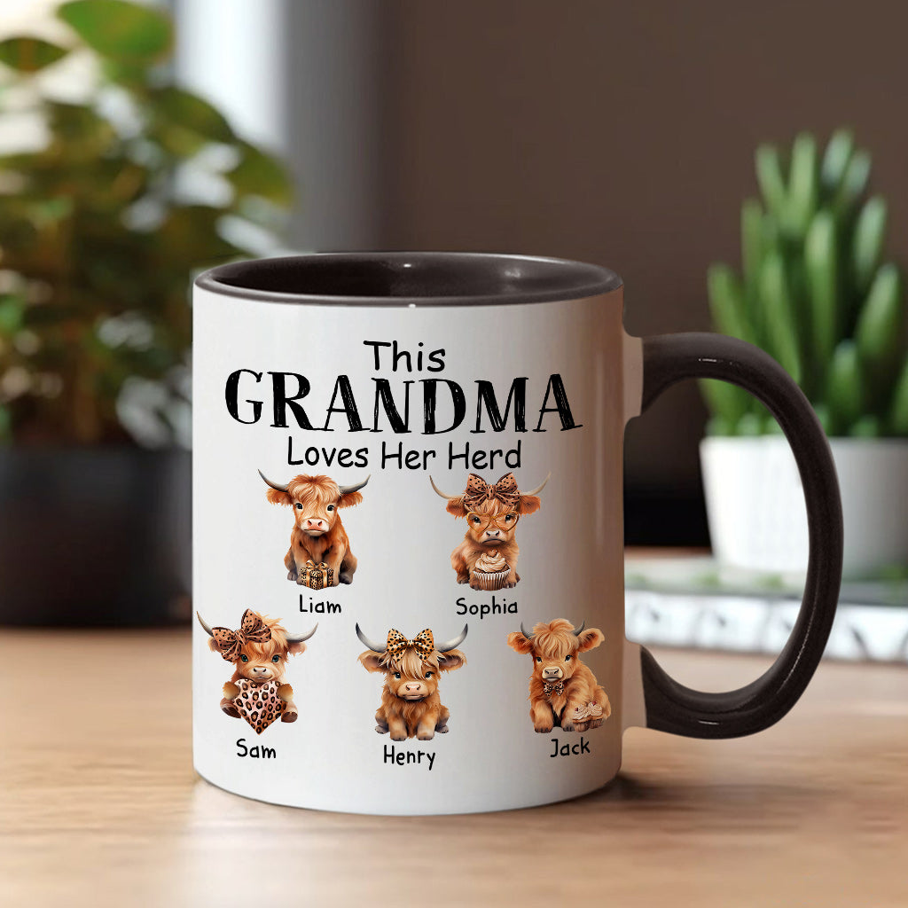 Grandma/ Nana/ Mimi... Loves Her Herd - Personalized Grandma Accent Mug
