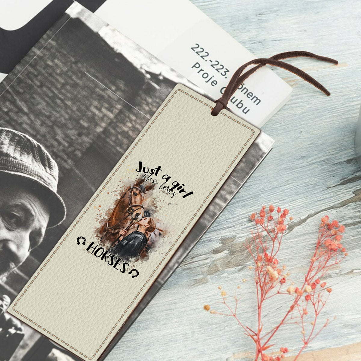 Juste une fille qui aime les chevaux - Marque-page personnalisé en cuir avec motif cheval