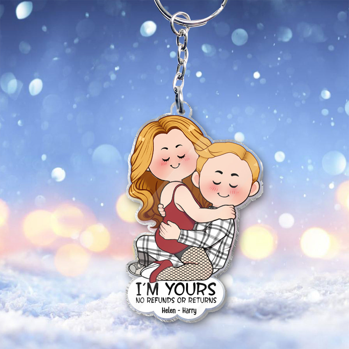 I'm Yours No Refunds Or Returns - Personalized Couple Transparent Keychain