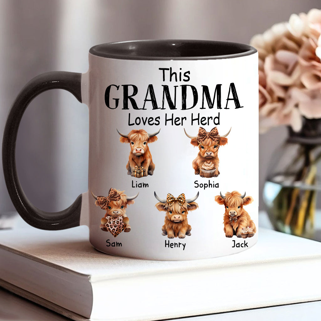 Grandma/ Nana/ Mimi... Loves Her Herd - Personalized Grandma Accent Mug