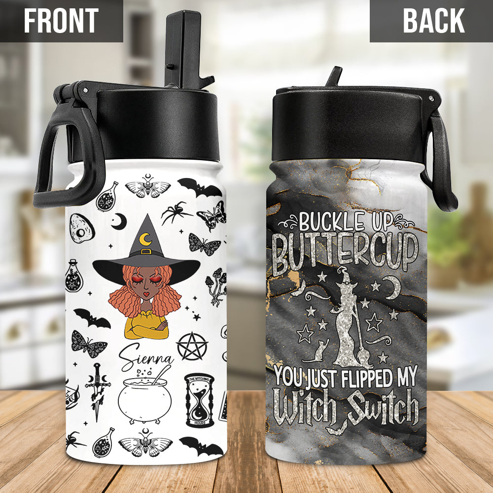 Buckle Up Buttercup - Personalized Witch Kids Water Bottle