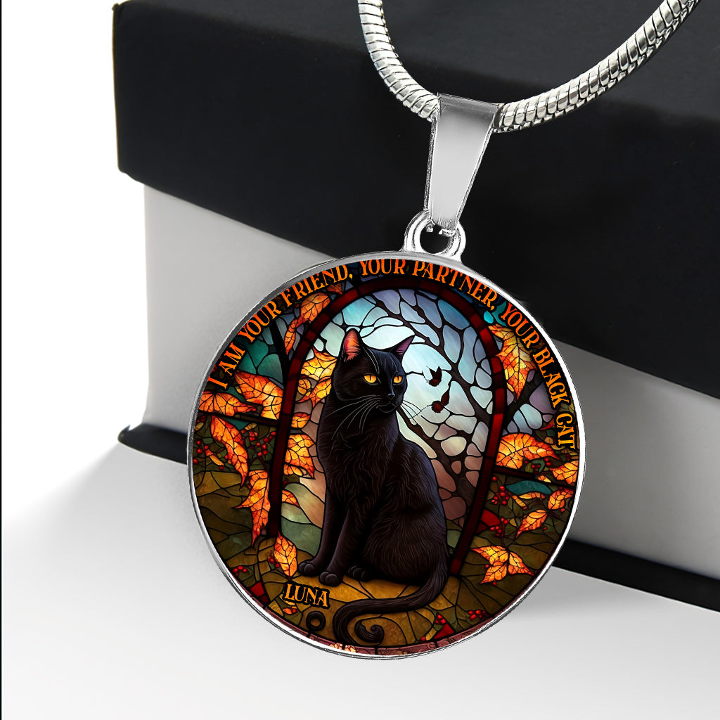 Black Cat - Personalized Black Cat Round Pendant Necklace